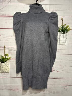 NEW Aaron & Amber Gray Puff Sleeve Sweater Dress Size Large